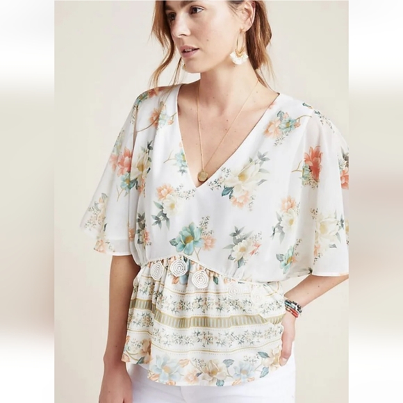 FARM Rio Anthropologie Hestia Peplum Floral Blouse Size Medium - Picture 11 of 11